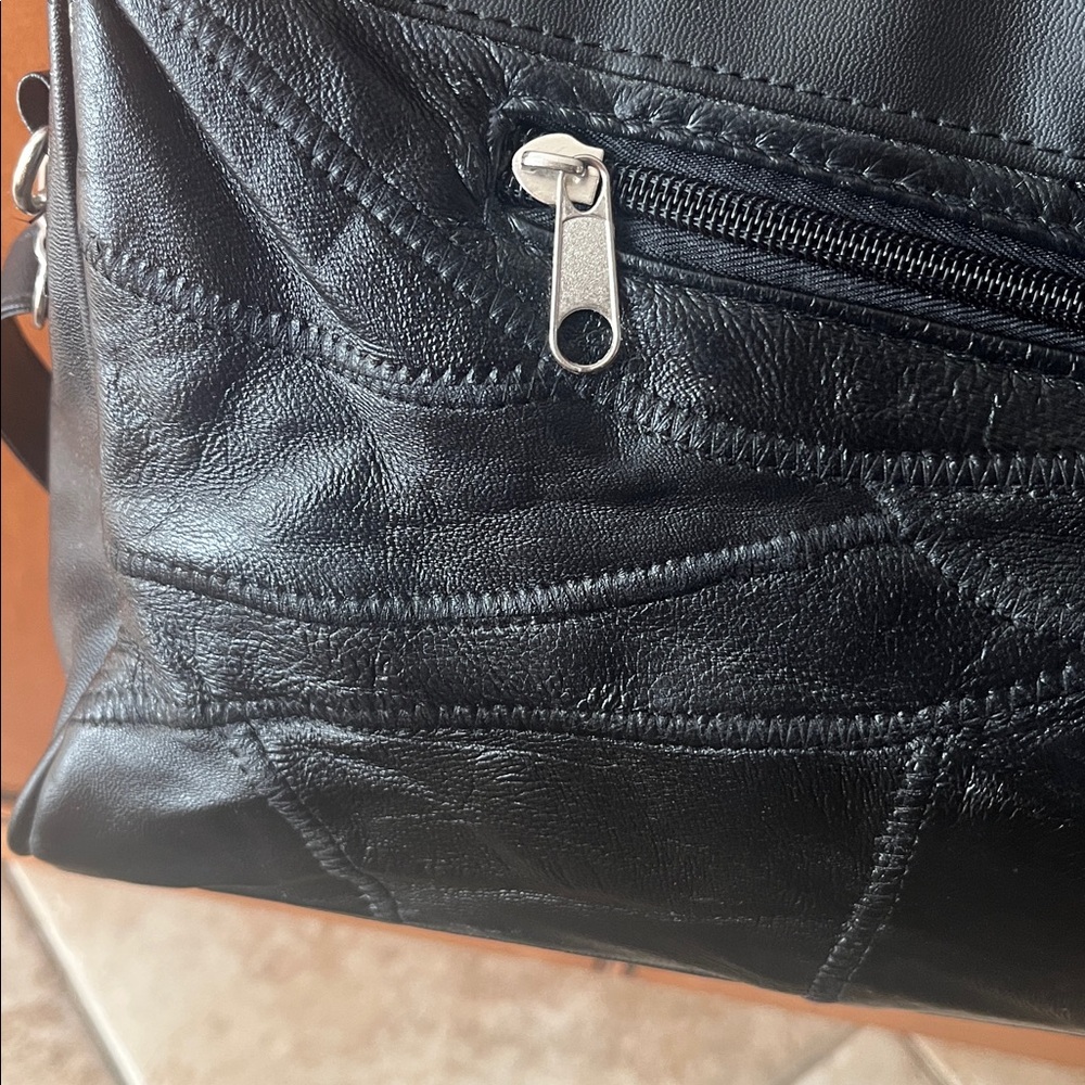 Elegant Black Braided & Patchwork Pleather Should… - image 6